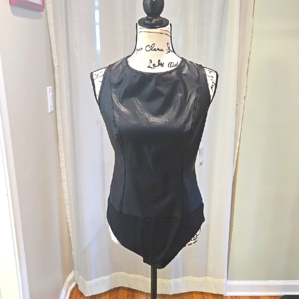 INC International Concepts ▪︎ Exclusively for Macy's Black Faux Leather Bodysuit